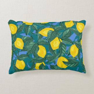 Seamless background with lemons and leaves accent pillow