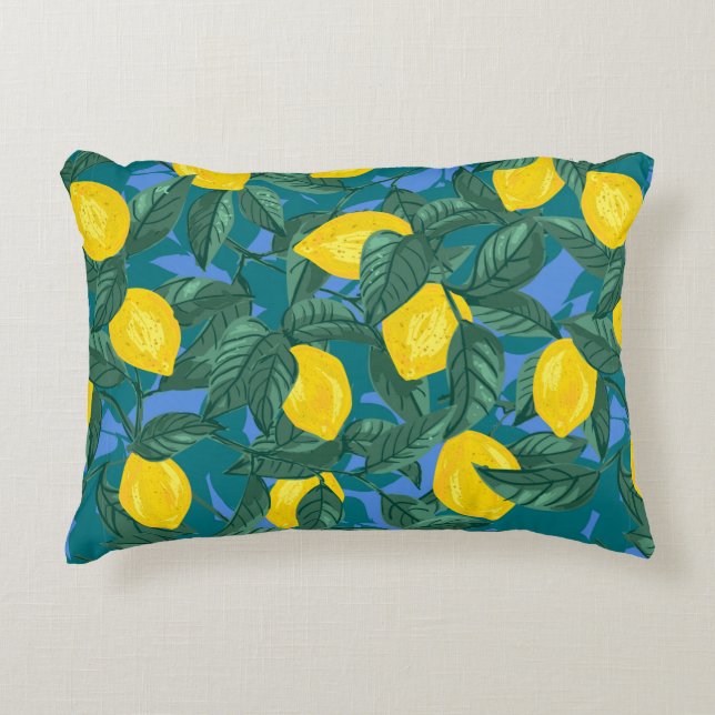 Seamless background with lemons and leaves accent pillow (Front)