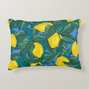 Seamless background with lemons and leaves. Citrus Accent Pillow