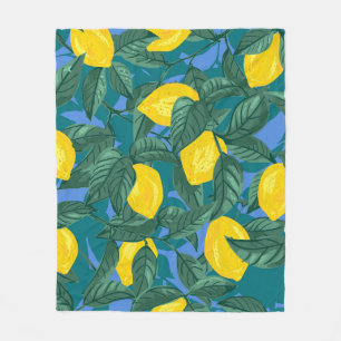 Seamless background with lemons and leaves. Citrus Fleece Blanket
