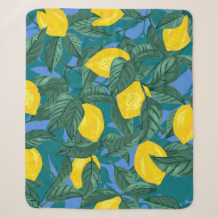 Seamless background with lemons and leaves. Citrus Sherpa Blanket