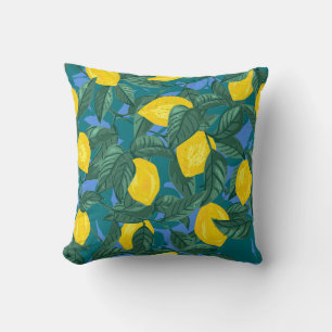Seamless background with lemons and leaves. Citrus Throw Pillow
