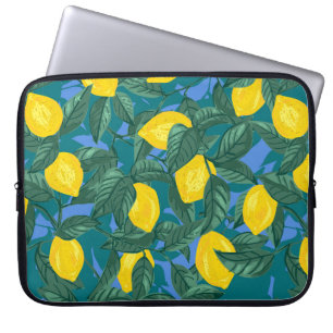 Seamless background with lemons and leaves laptop sleeve