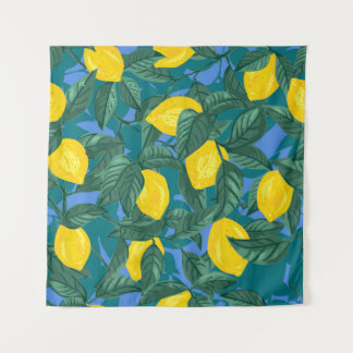 Seamless background with lemons and leaves tapestry