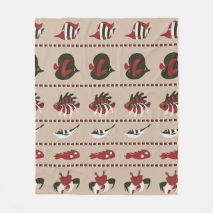 Seamless background with marine life - crab and di fleece blanket