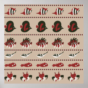 Seamless background with marine life - crab and di poster