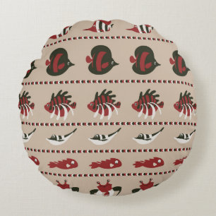 Seamless background with marine life - crab and di round pillow