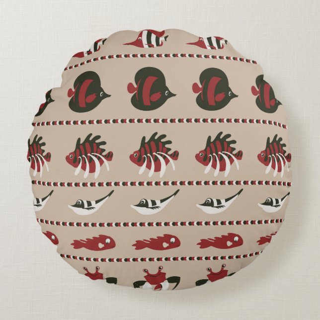 Seamless background with marine life - crab and di round pillow (Front)