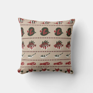 Seamless background with marine life - crab and di throw pillow