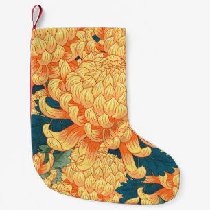 Seamless background with yellow flowers Japanese c Small Christmas Stocking