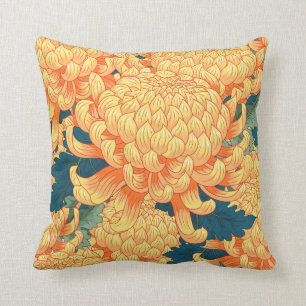 Seamless background with yellow flowers Japanese c Throw Pillow