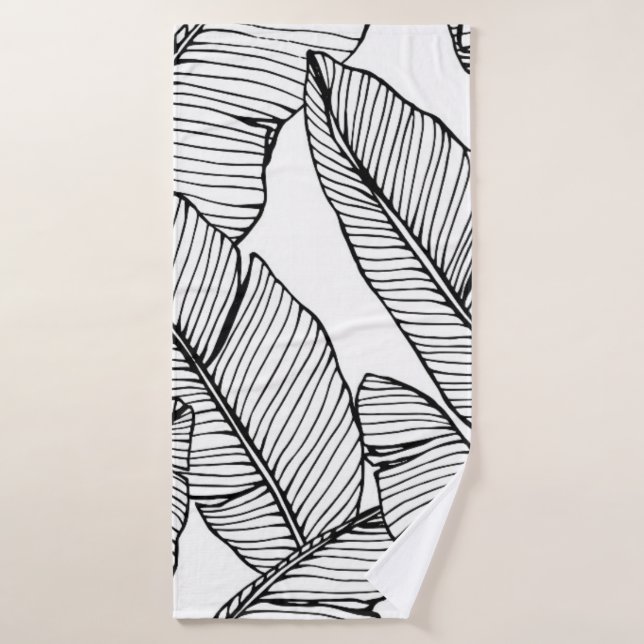 Seamless banana leaf pattern background. Black and Bath Towel (Bath Towel)