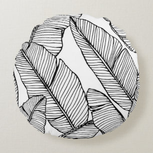 Seamless banana leaf pattern background. Black and Round Pillow