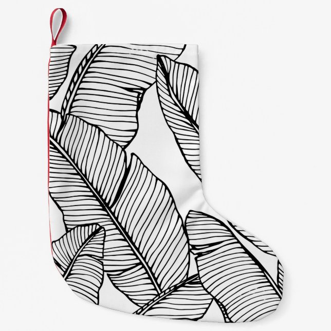 Seamless banana leaf pattern background. Black and Small Christmas Stocking (Front)