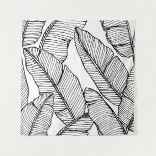 Seamless banana leaf pattern background. Black and Tapestry