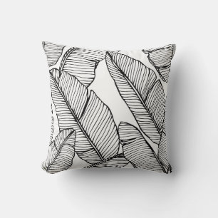 Seamless banana leaf pattern background. Black and Throw Pillow