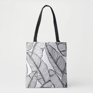 Seamless banana leaf pattern background. Black and Tote Bag