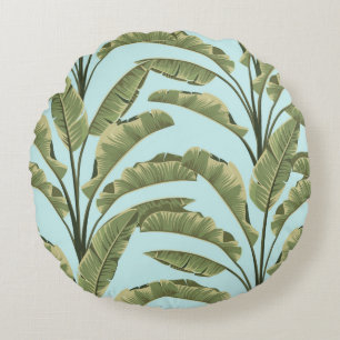 Seamless banana leaves. Vintage tropical pattern b Round Pillow