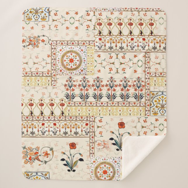 Seamless beautiful mughal floral with ethnic paisl sherpa blanket (Front)