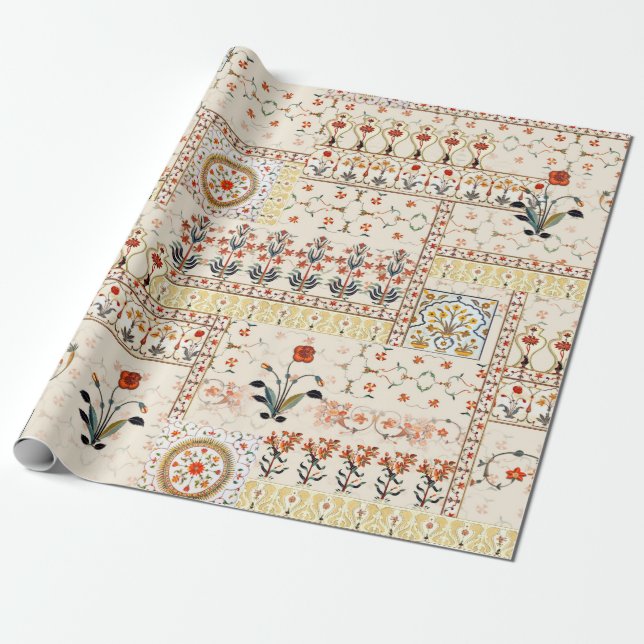 Seamless beautiful mughal floral with ethnic paisl wrapping paper (Unrolled)