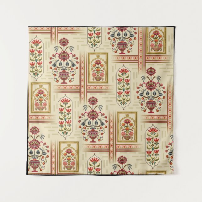 Seamless beautiful mughal flower motif with patter tapestry (Front)