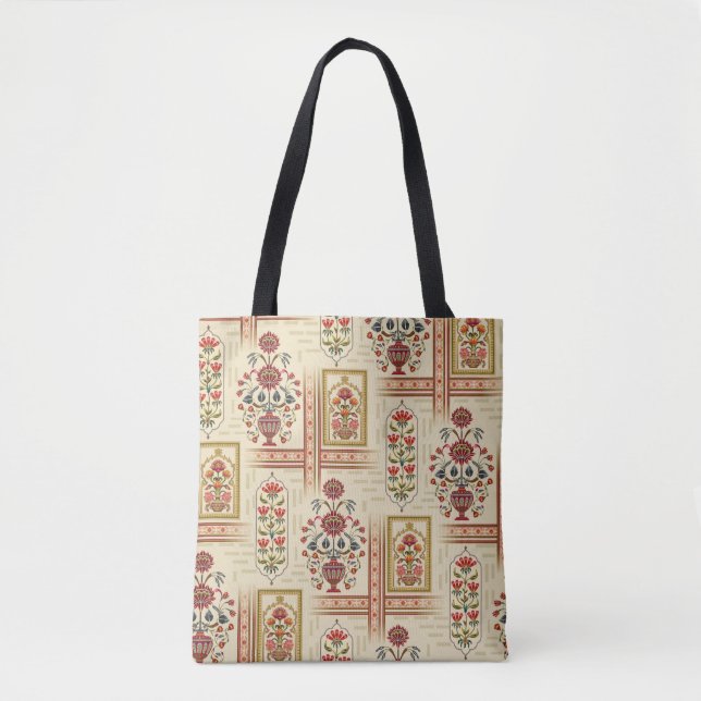 Seamless beautiful mughal flower motif with patter tote bag (Front)