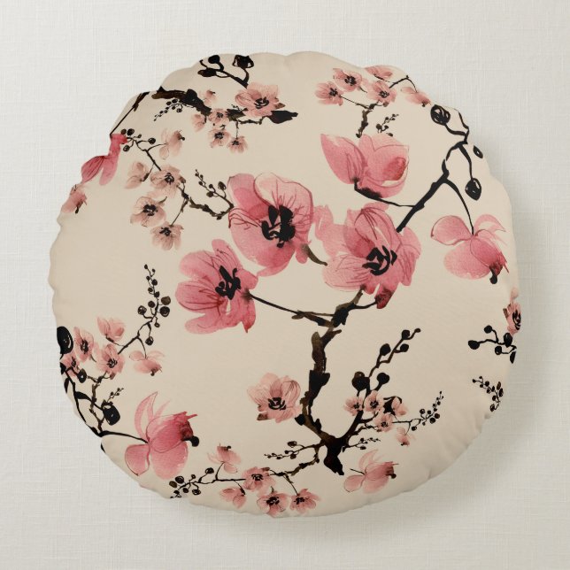 Seamless beautiful print of watercolor flowers. St Round Pillow (Front)