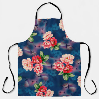 Seamless beautiful watercolor flower bouquet with  apron
