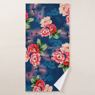 Seamless beautiful watercolor flower bouquet with  bath towel