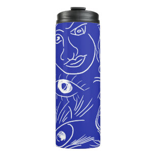 Seamless beauty face one line drawing isolated on thermal tumbler