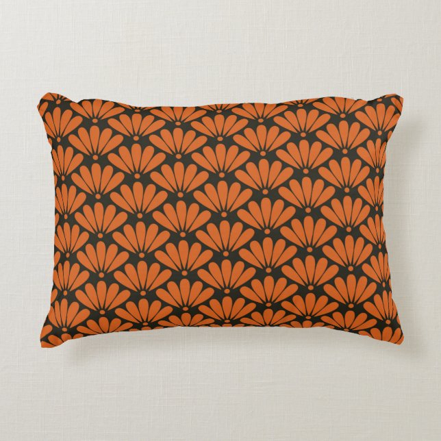 Seamless black and bronze orange oriental floral p accent pillow (Front)