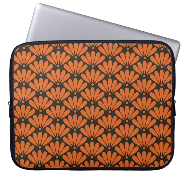 Seamless black and bronze orange oriental floral p laptop sleeve (Front)
