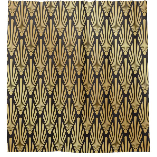 Seamless black and gold Art Deco palm leaf pattern (Front)
