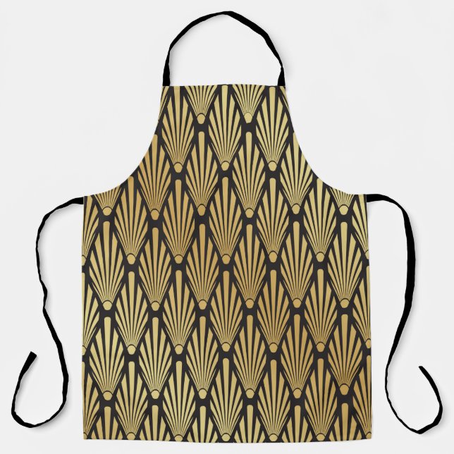 Seamless black and gold Art Deco palm leaf pattern Apron (Front)