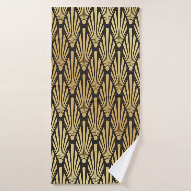 Seamless black and gold Art Deco palm leaf pattern Bath Towel (Bath Towel)