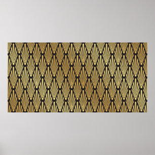 Seamless black and gold Art Deco palm leaf pattern Poster