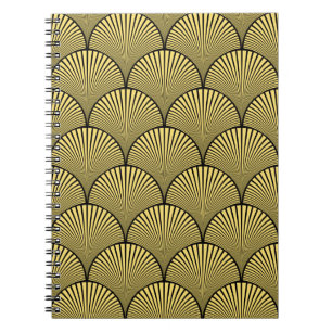 Seamless black and gold japanese art deco floral w notebook