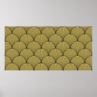 Seamless black and gold japanese art deco floral w