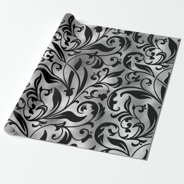 Seamless Black and Silver Basic Patten-22 Wrapping Paper (Unrolled)