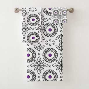 Seamless Black and White Line Art Pattern  Bath Towel Set
