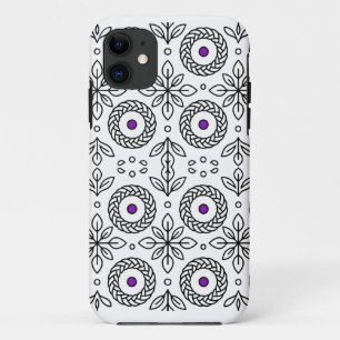 Seamless Black and White Line Art Pattern iPhone 11 Case