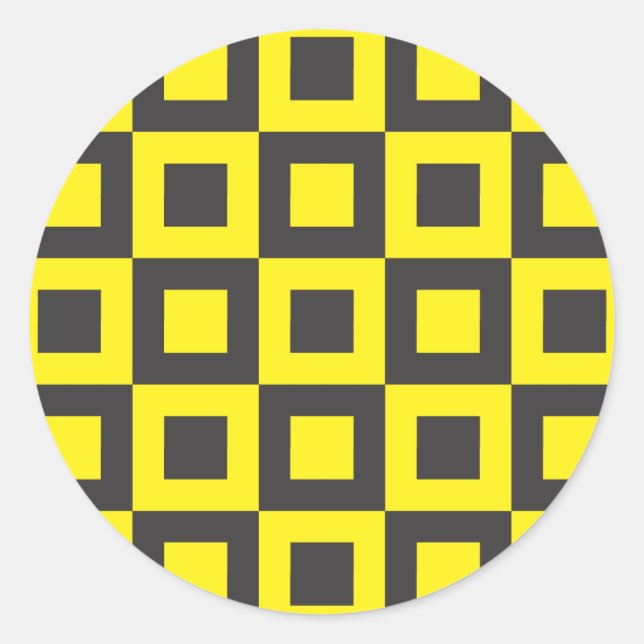 seamless black and yellow squares in squares classic round sticker (Front)
