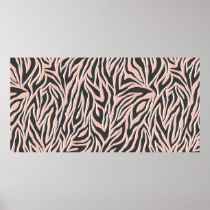 Seamless black outline zebra pattern. Stylish wild Poster