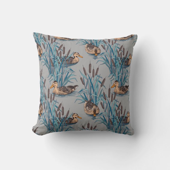 seamless black tree with colourful flower pattern throw pillow (Front)