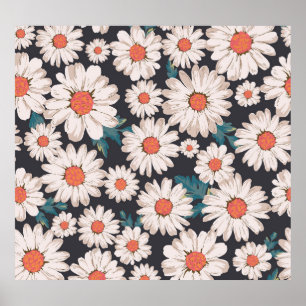 Seamless Blossom Daisy Flower Pattern Poster