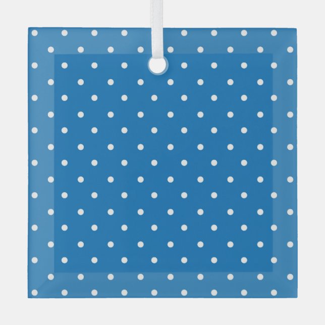 Seamless blue background polka dot pattern  glass ornament (Front)