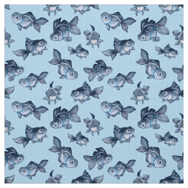 Seamless blue decorative pattern with fish fabric (Swatch)