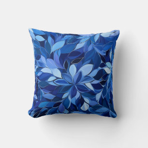 Seamless Blue Floral Pattern Throw Pillow