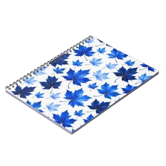 Seamless Blue Maple Leaves Pattern - High Resoluti Notebook (Left Side)
