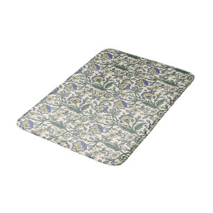 Seamless blue, yellow, and white floral pattern bath mat